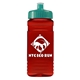 a teal lid & transparent red bottle 20 oz upcycle rpet bottle push pull lid