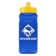 a yellow lid & transparent blue bottle 20 oz upcycle rpet bottle push pull lid
