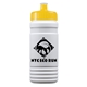 a yellow lid & eco white bottle 20 oz upcycle rpet bottle push pull lid