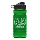 aerial view a black lid & transparent green bottle 20 oz upcycle rpet bottle flip top lid, image 1 of 2