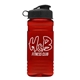 aerial view a black lid & transparent red bottle 20 oz upcycle rpet bottle flip top lid, image 1 of 2