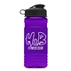 aerial view a black lid & transparent violet bottle 20 oz upcycle rpet bottle flip top lid, image 1 of 2
