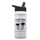 aerial view a black lid & eco white bottle 20 oz upcycle rpetbottle flip straw lid, image 1 of 2