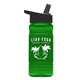 aerial view a black lid & transparent green bottle 20 oz upcycle rpetbottle flip straw lid, image 1 of 2