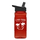 aerial view a black lid & transparent red bottle 20 oz upcycle rpetbottle flip straw lid, image 1 of 2