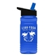 a black-with-blue-spout lid & transparent blue bottle 20 oz upcycle rpetbottle flip straw lid