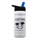 aerial view a black-with-blue-spout lid & eco white bottle 20 oz upcycle rpetbottle flip straw lid, image 1 of 2