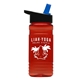 a black-with-blue-spout lid & transparent red bottle 20 oz upcycle rpetbottle flip straw lid