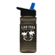 a black-with-blue-spout lid & transparent smoke bottle 20 oz upcycle rpetbottle flip straw lid