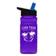 a black-with-blue-spout lid & transparent violet bottle 20 oz upcycle rpetbottle flip straw lid