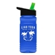 a black-with-green-spout lid & transparent blue bottle 20 oz upcycle rpetbottle flip straw lid