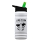 aerial view a black-with-green-spout lid & eco white bottle 20 oz upcycle rpetbottle flip straw lid, image 1 of 2