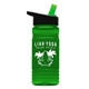 a black-with-green-spout lid & transparent green bottle 20 oz upcycle rpetbottle flip straw lid