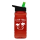 a black-with-green-spout lid & transparent red bottle 20 oz upcycle rpetbottle flip straw lid