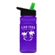 a black-with-green-spout lid & transparent violet bottle 20 oz upcycle rpetbottle flip straw lid