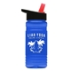 a black-with-red-spout lid & transparent blue bottle 20 oz upcycle rpetbottle flip straw lid