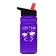 a black-with-red-spout lid & transparent violet bottle 20 oz upcycle rpetbottle flip straw lid