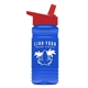 a red lid & transparent blue bottle 20 oz upcycle rpetbottle flip straw lid