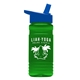 a royal blue lid & transparent green bottle 20 oz upcycle rpetbottle flip straw lid