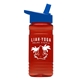 a royal blue lid & transparent red bottle 20 oz upcycle rpetbottle flip straw lid