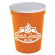 aerial view a white lid & orange cup 16 oz stadium cup with no - hole cover, image 1 of 2