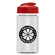 aerial view a red lid & clear bottle mini 16 oz pete sports bottle with usa flip lid, image 1 of 2