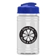 aerial view a royal blue lid & clear bottle mini 16 oz pete sports bottle with usa flip lid, image 1 of 2