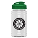 aerial view a translucent green lid & clear bottle mini 16 oz pete sports bottle with usa flip lid, image 1 of 2