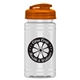 aerial view a translucent orange lid & clear bottle mini 16 oz pete sports bottle with usa flip lid, image 1 of 2
