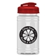 a translucent red lid & clear bottle mini 16 oz pete sports bottle with usa flip lid
