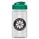 aerial view a translucent teal lid & clear bottle mini 16 oz pete sports bottle with usa flip lid, image 1 of 2