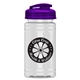 aerial view a translucent violet lid & clear bottle mini 16 oz pete sports bottle with usa flip lid, image 1 of 2
