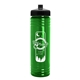aerial view a black lid & transparent green bottle 24 oz slim fit water bottle with push - pull lid, image 1 of 2