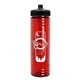 aerial view a black lid & transparent red bottle 24 oz slim fit water bottle with push - pull lid, image 1 of 2