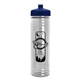 aerial view a navy blue lid & clear bottle 24 oz slim fit water bottle with push - pull lid, image 1 of 2