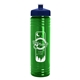 a navy blue lid & transparent green bottle 24 oz slim fit water bottle with push - pull lid