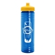 a yellow lid & transparent blue bottle 24 oz slim fit water bottle with push - pull lid
