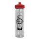 aerial view a red lid & clear bottle 24 oz slim fit water bottle with push - pull lid, image 1 of 2