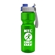 a gray with blue cap lid & green bottle champion - 28 oz transparent bottle with quick snap lid