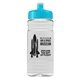 aerial view a cyan lid & clear bottle 20 oz clear sports bottle with push pull lid, image 1 of 2