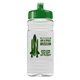 aerial view a green lid & clear bottle 20 oz clear sports bottle with push pull lid, image 1 of 2