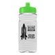 aerial view a lime green lid & clear bottle 20 oz clear sports bottle with push pull lid, image 1 of 2