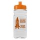 aerial view a orange lid & clear bottle 20 oz clear sports bottle with push pull lid, image 1 of 2
