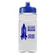 aerial view a royal blue lid & clear bottle 20 oz clear sports bottle with push pull lid, image 1 of 2