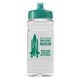 aerial view a teal lid & clear bottle 20 oz clear sports bottle with push pull lid, image 1 of 2