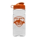 aerial view a orange lid & clear bottle clear bottle with flip lid - 20 oz, image 1 of 2