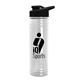aerial view a black lid & clear bottle 24 oz slim fit halcyon water bottles with drink - thru lid, image 1 of 2