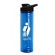 aerial view a black lid & transparent-blue bottle 24 oz slim fit halcyon water bottles with drink - thru lid, image 1 of 2