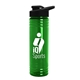 aerial view a black lid & transparent-green bottle 24 oz slim fit halcyon water bottles with drink - thru lid, image 1 of 2