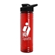 aerial view a black lid & transparent-red bottle 24 oz slim fit halcyon water bottles with drink - thru lid, image 1 of 2